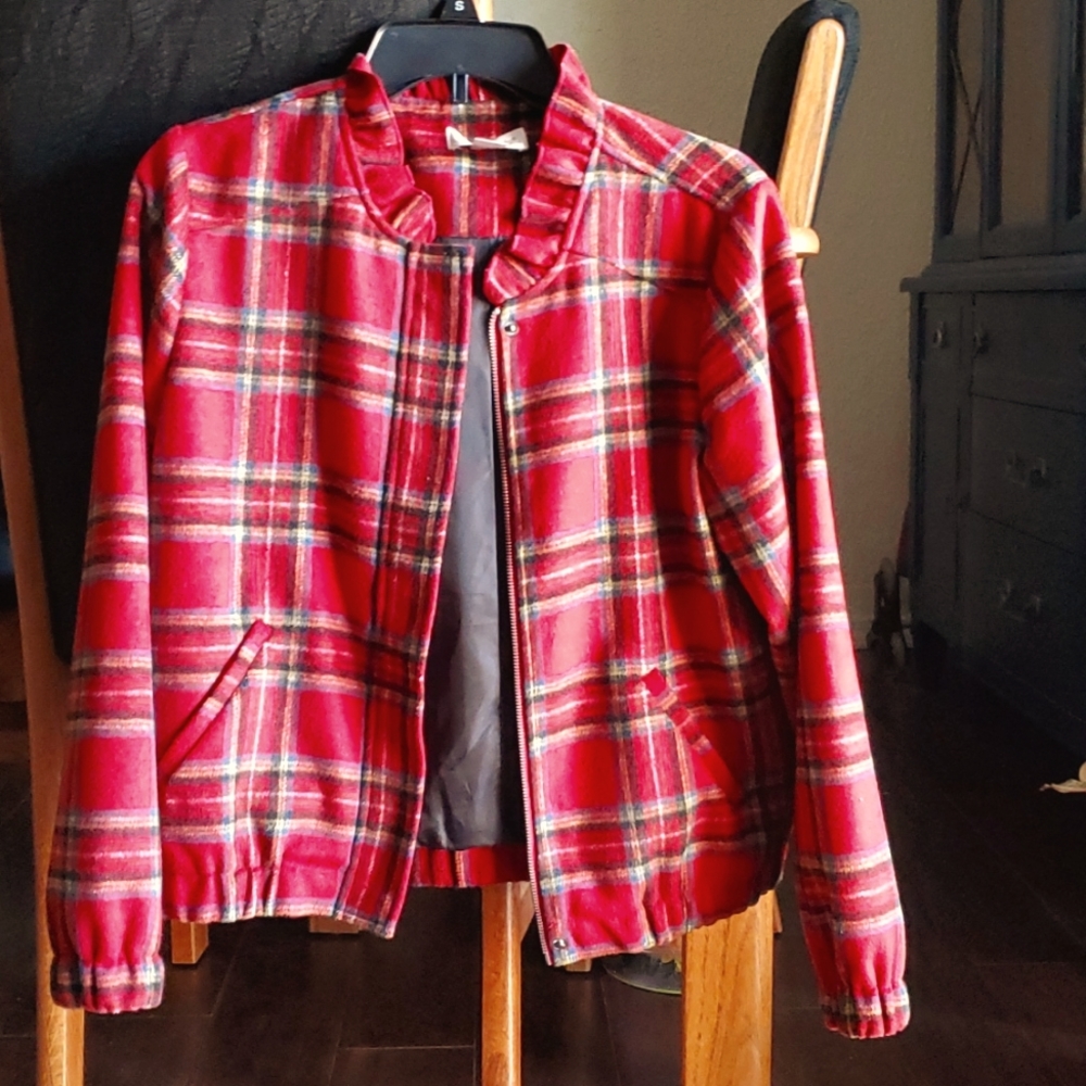 CHRISTOPHER & BANKS Petite Plaid bomber jacket